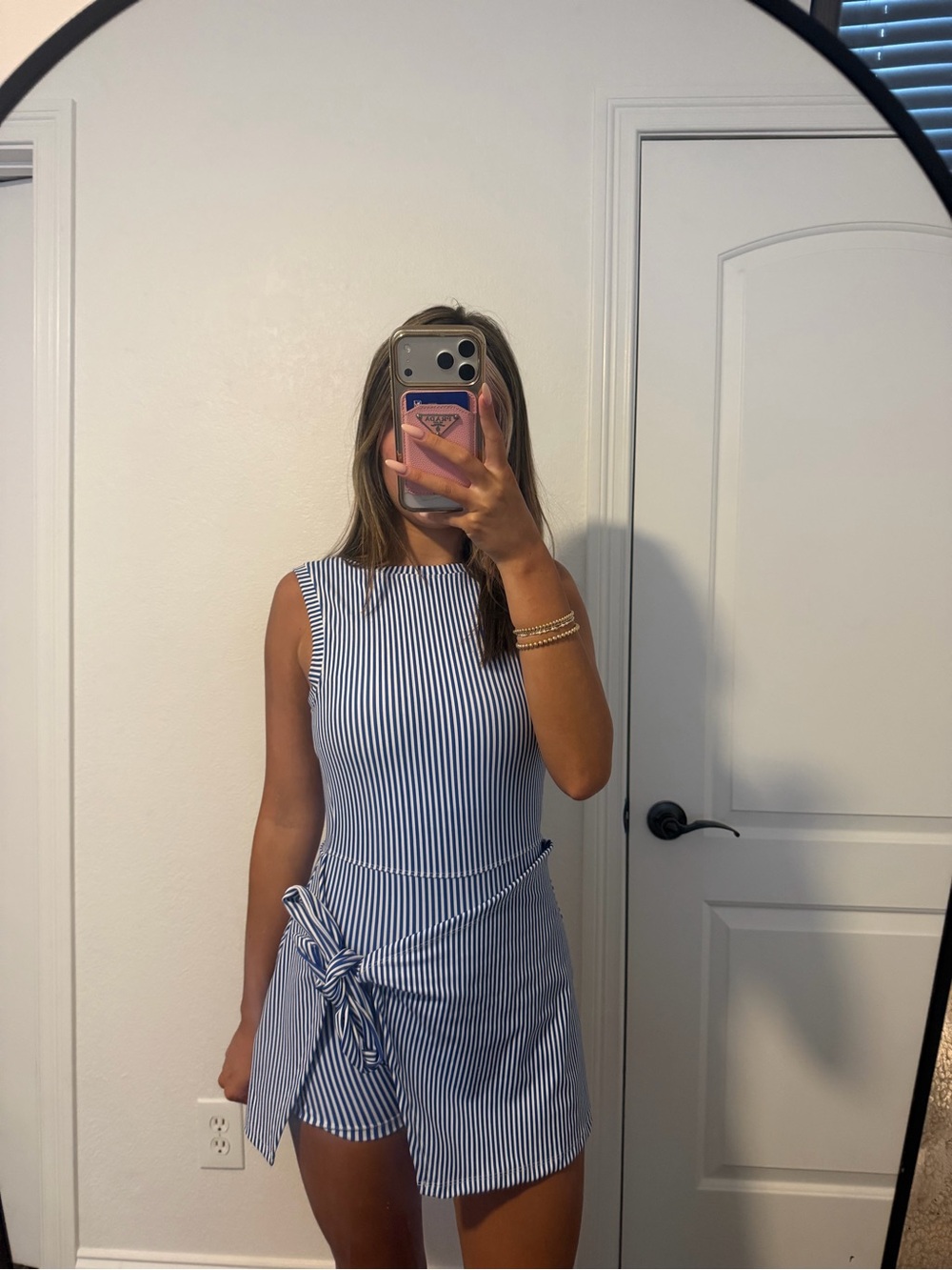 Altar'd State Navy and White Striped Tie-Waist Mini Dress - Picture 1 of 3